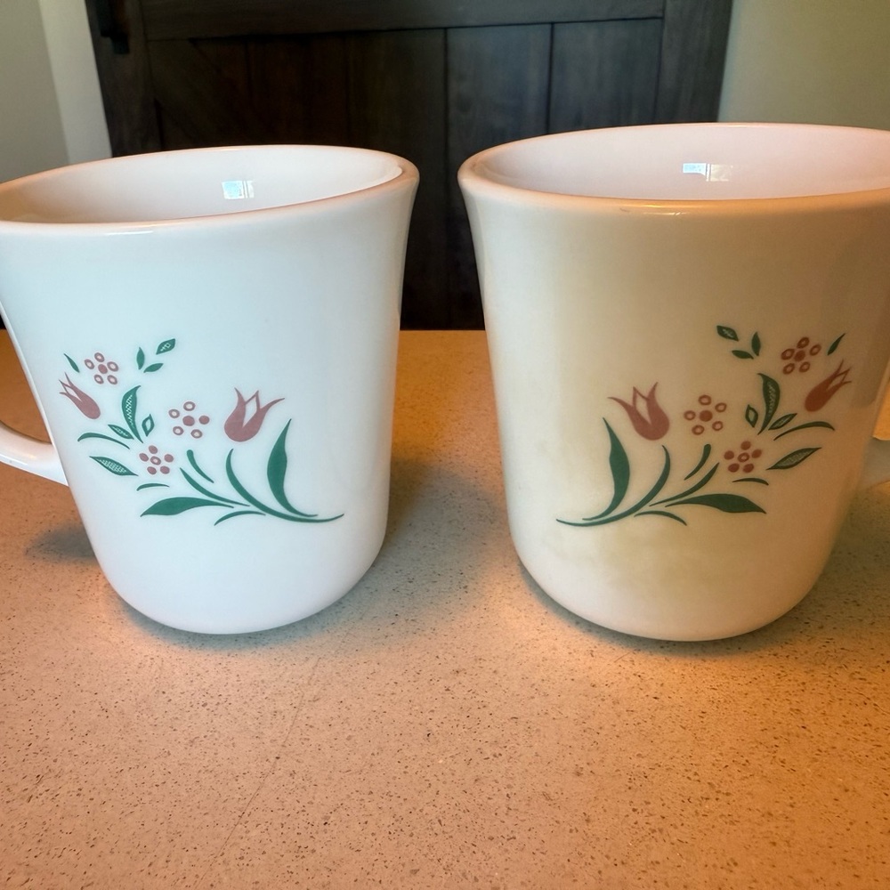 Floral Patterned Mugs - White and Green